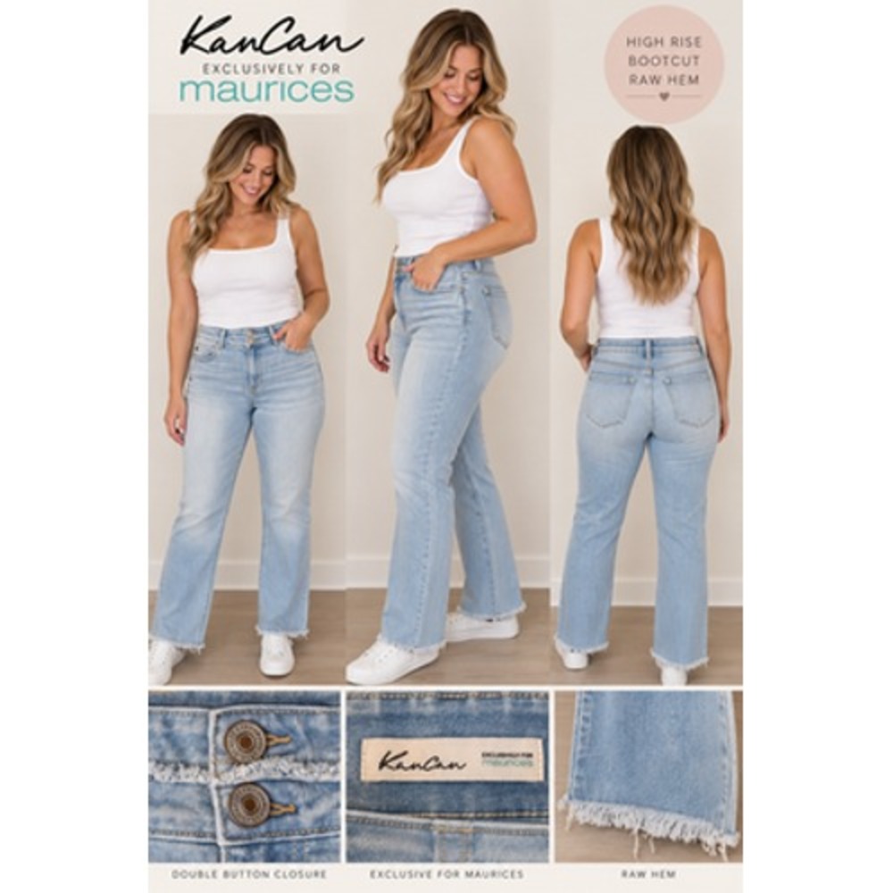 KanCan Maurices Jeans Womens 16 High Rise Curvy Bootcut Raw Hem Light Wash